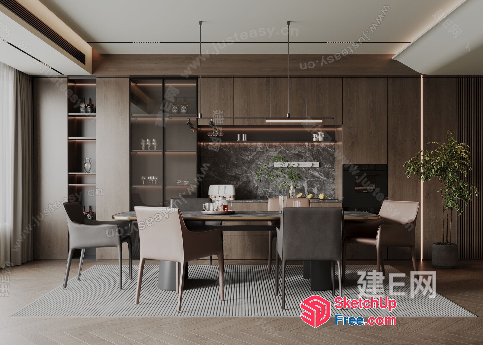 Modern Dining Room With Sleek Furniture And Ambient Lighting 3D SketchUp File