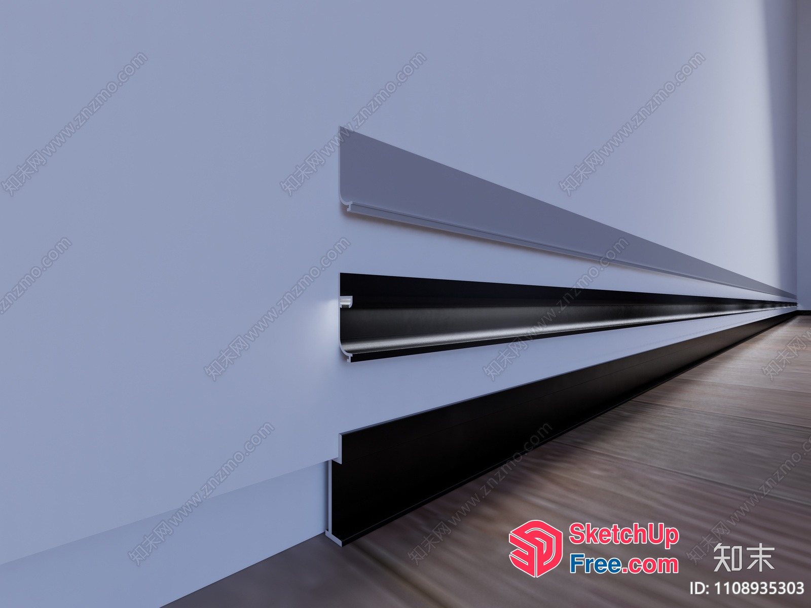 Long, Thin, Modern White And Black Staircase 3D SketchUp File