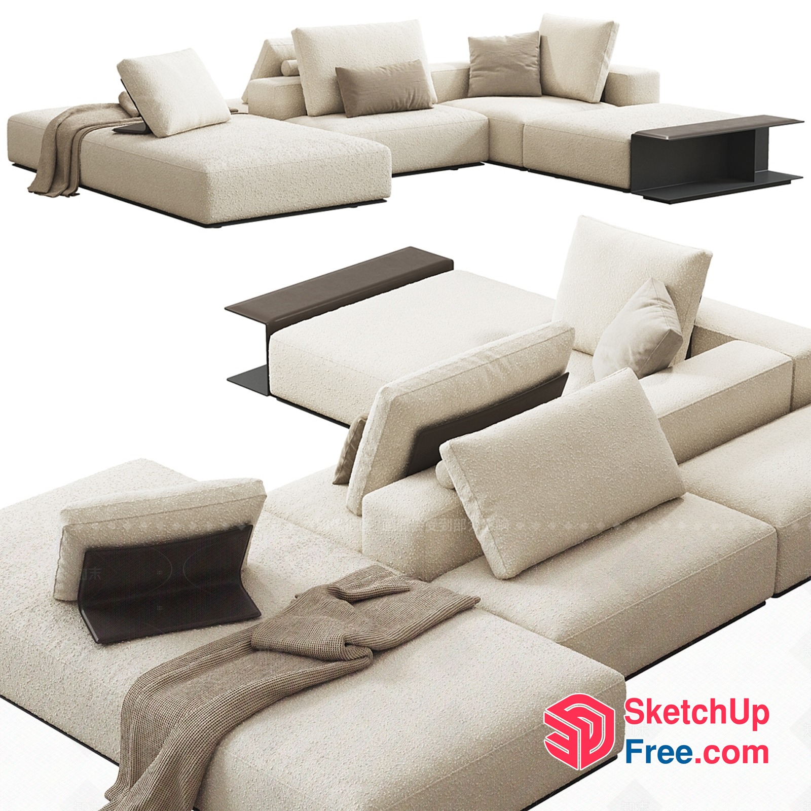 Modern Minimalist Creamy Style Sofa Set With Coffee Table 3D SketchUp File