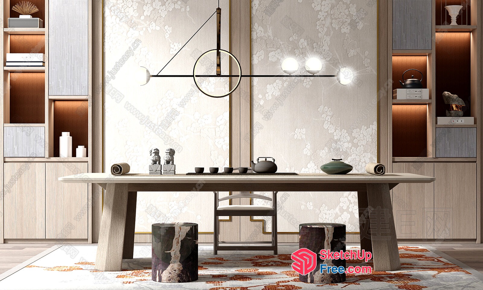Elegant And Sophisticated Modern Asian-Inspired Dining Room 3D SketchUp File