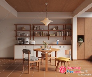 Modern Minimalist Dining Room With Wood Accents 3D SketchUp File