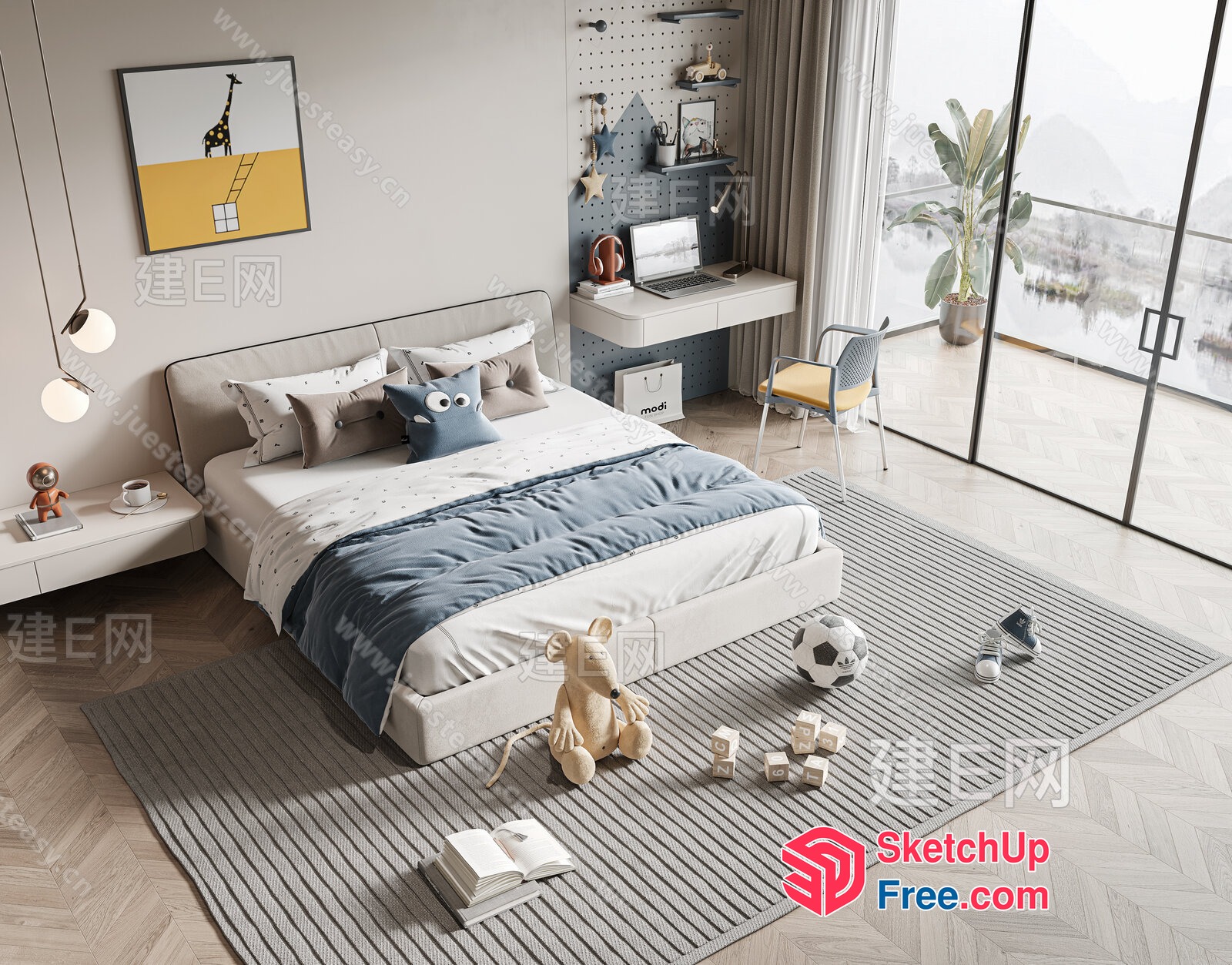 Modern Kids Bedroom With A View 3D SketchUp File