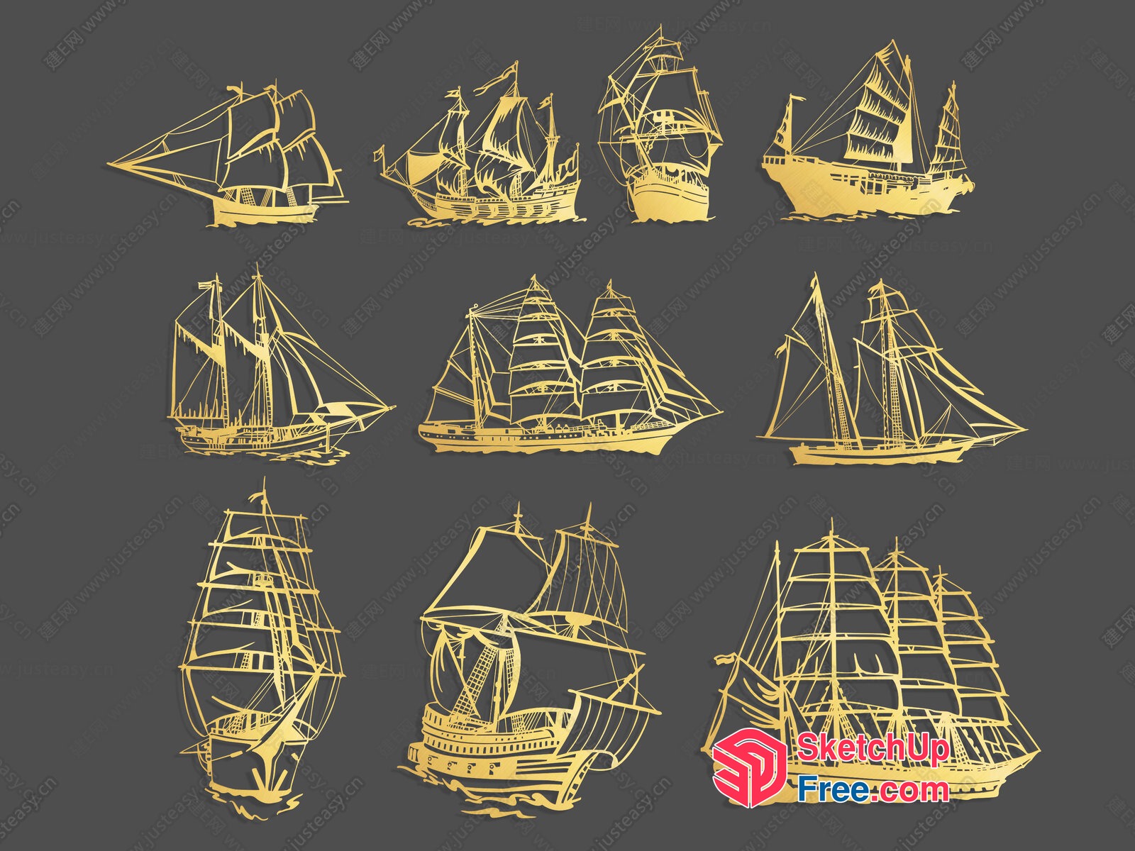 Gold Ship Silhouettes Collection 3D SketchUp File