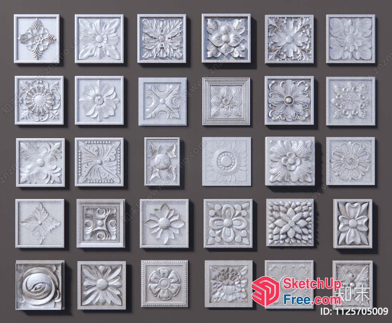 Ornate Floral Carved Decorative Tiles 3D SketchUp File