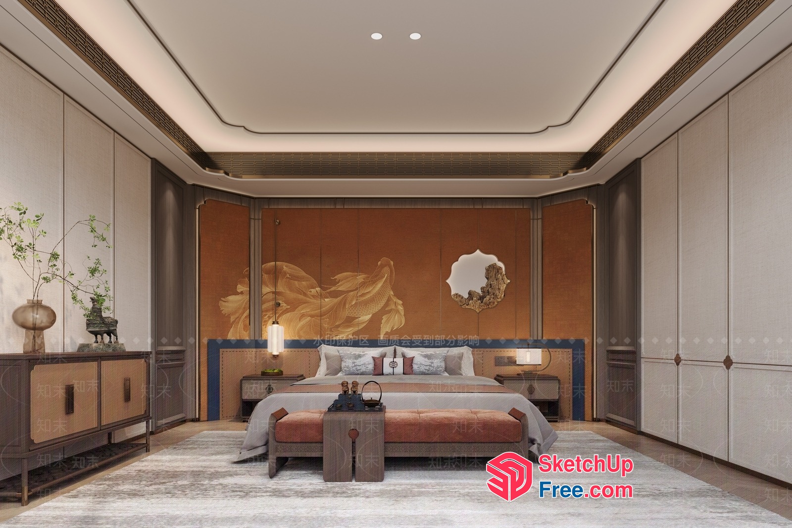 Elegant And Luxurious Chinese-Style Bedroom 3D SketchUp File