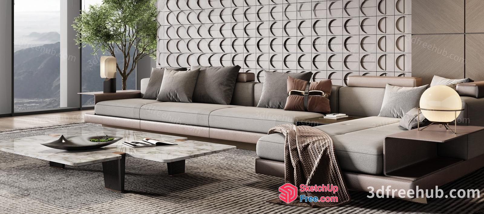 Modern Living Room With Neutral Color Scheme 3D SketchUp File
