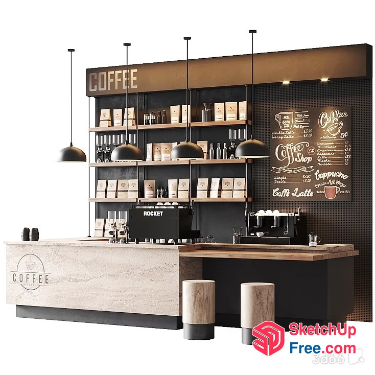 Modern Coffee Shop Interior 3D SketchUp File