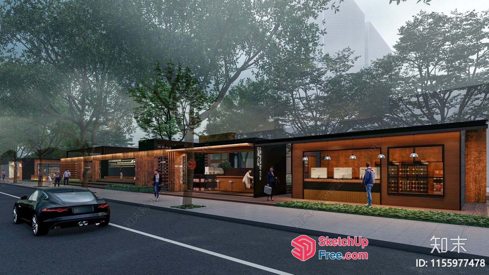 Modern Commercial Street With Trees And A Road 3D SketchUp File