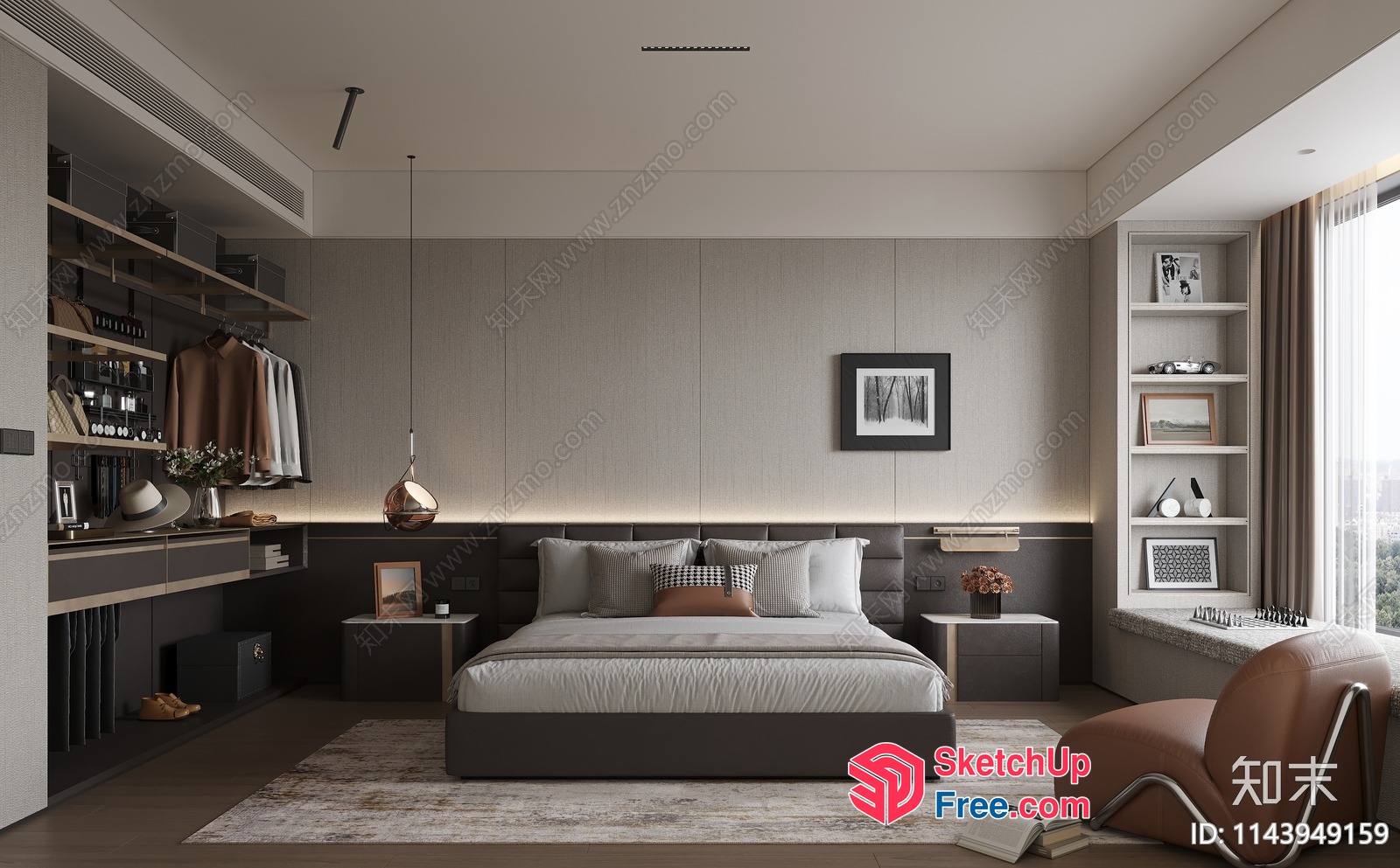 Modern Bedroom Interior With Neutral Color Scheme And Minimalist Furniture 3D SketchUp File