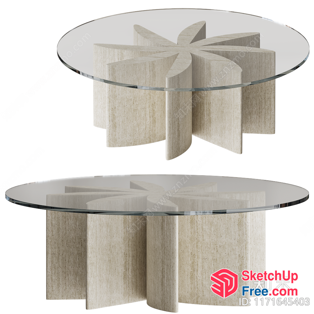 Elegant Creamy Style Glass Table 3D SketchUp File