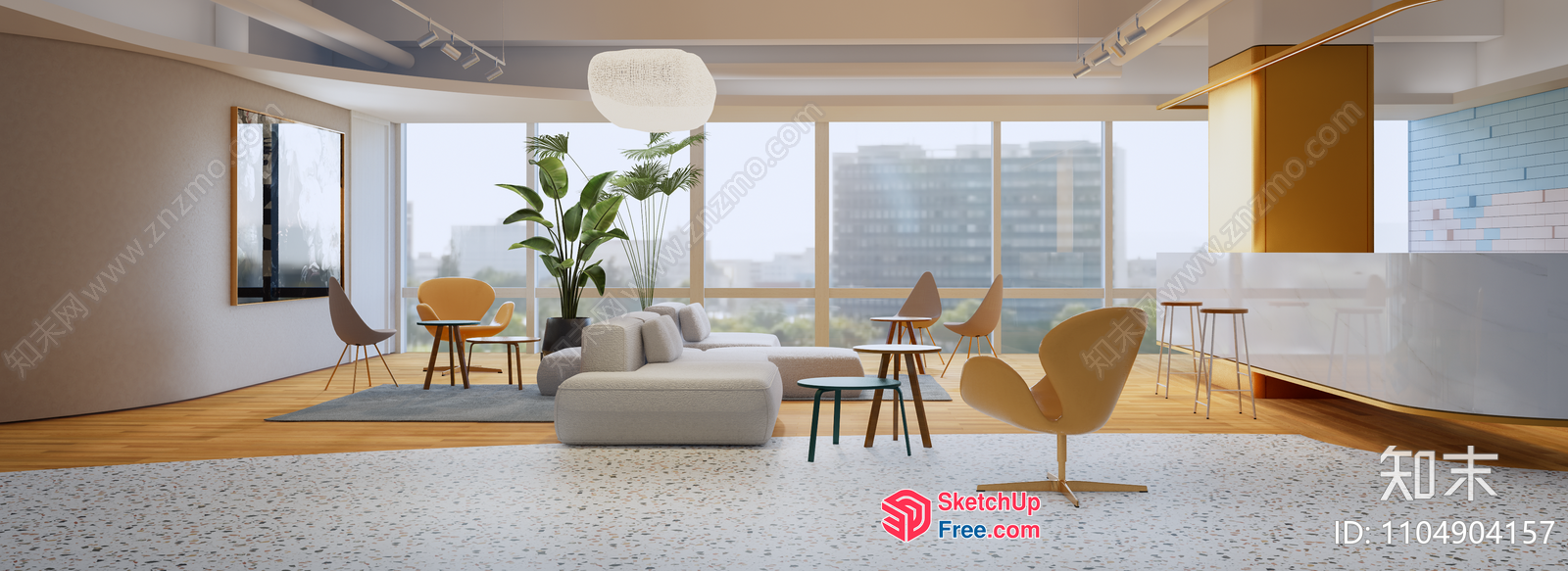 Modern Living Room With Large Windows And Natural Light 3D SketchUp File