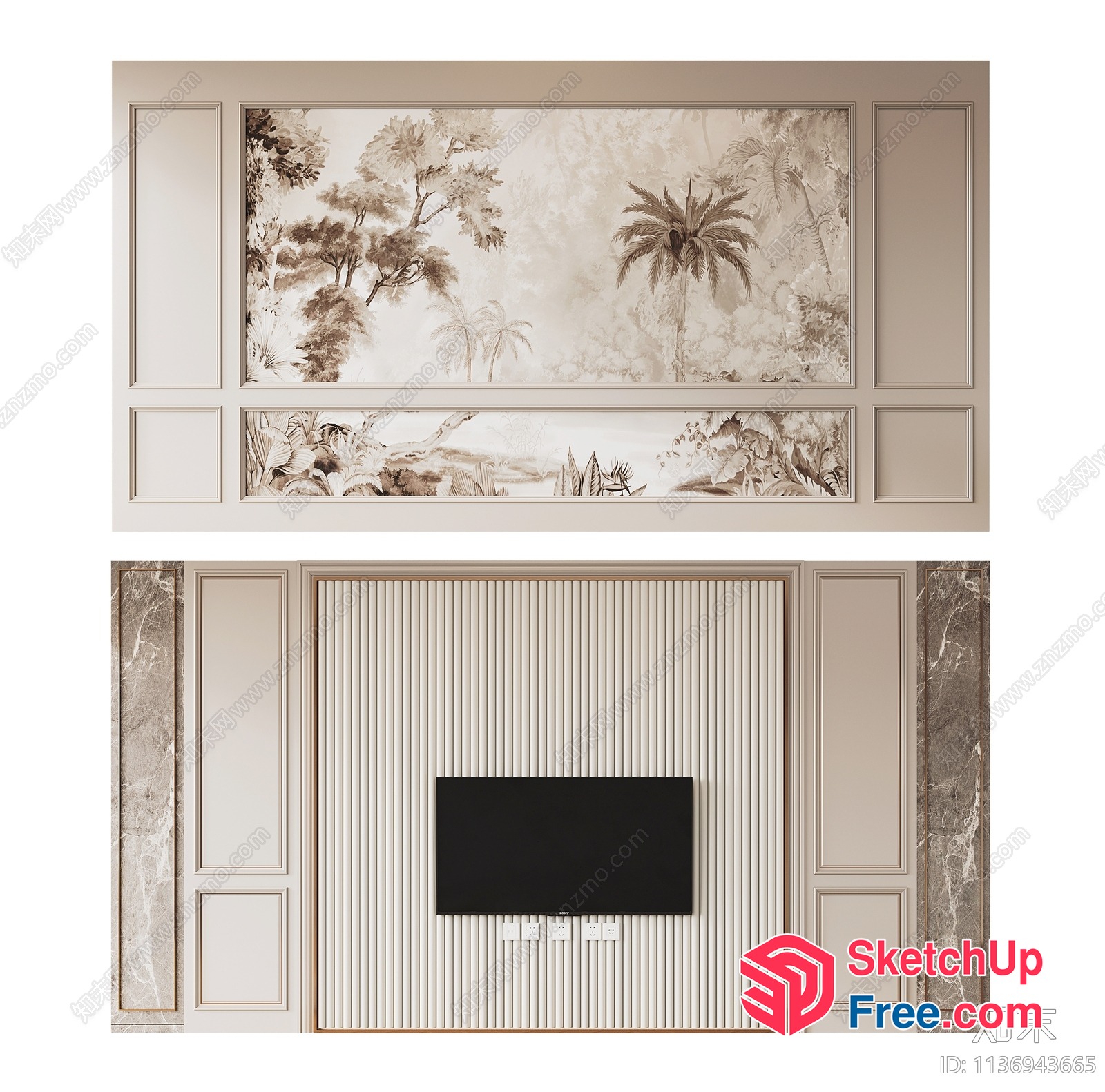 Exquisite Moulding And Tropical Wall Art 3D SketchUp File