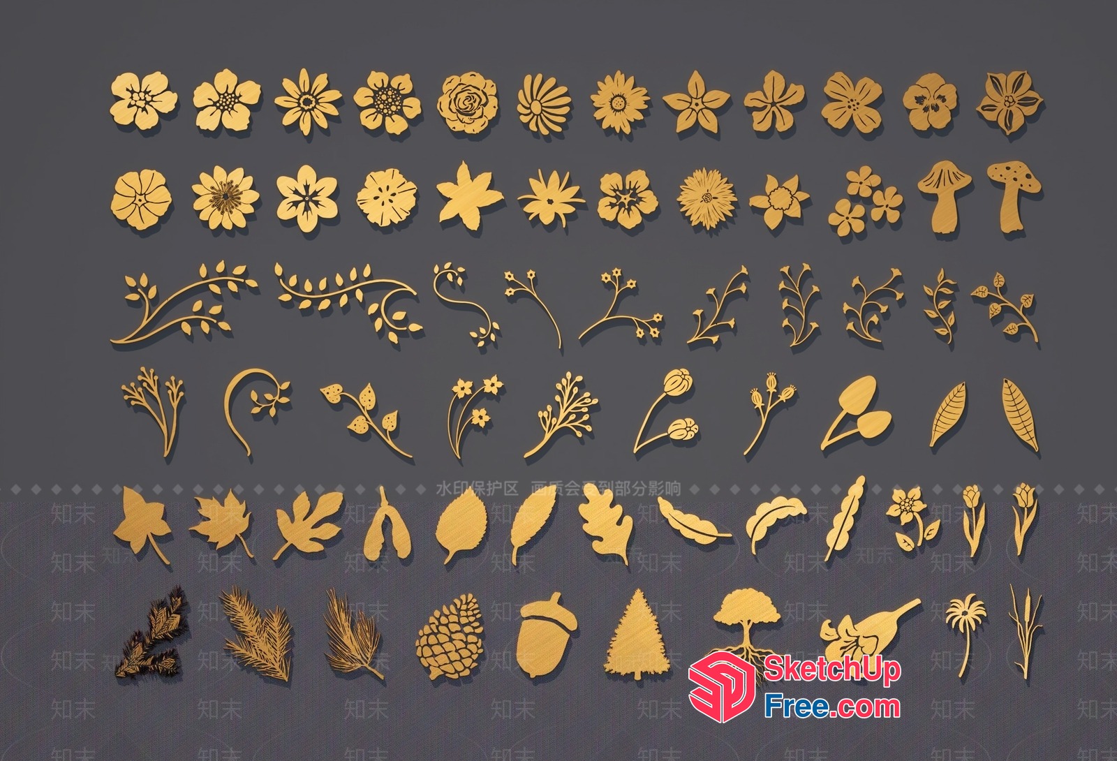 Golden Leafy And Floral Patterns 3D SketchUp File
