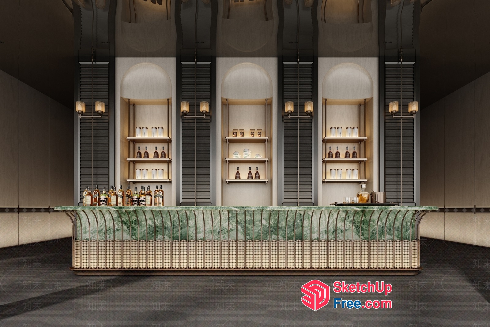 Modern Bar With Sleek Counter And Shelves 3D SketchUp File
