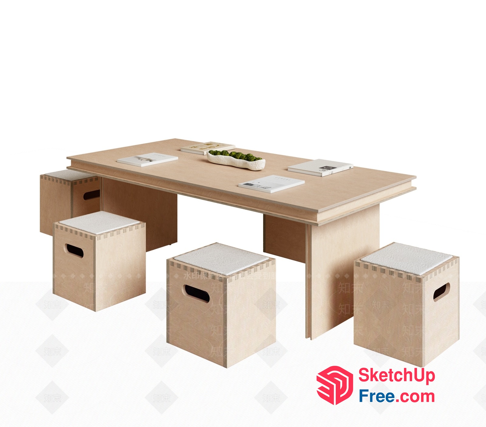 Modern Minimalist Wooden Furniture Set 3D SketchUp File