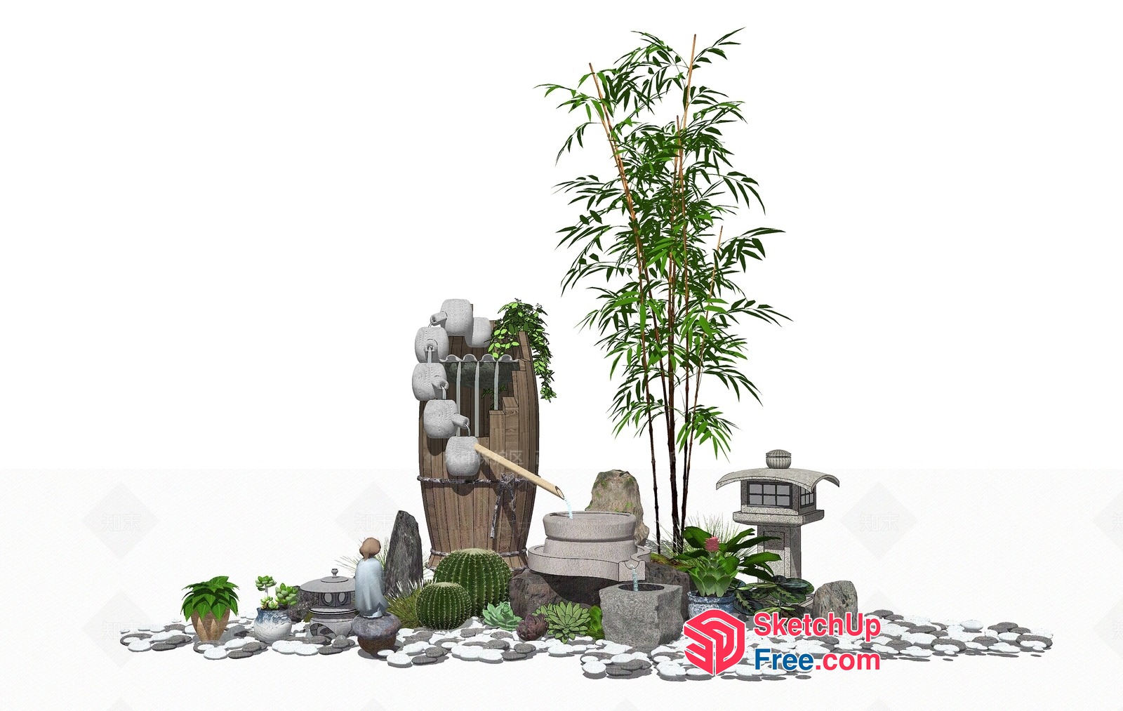 Serene Japanese Water Feature Oasis 3D SketchUp File