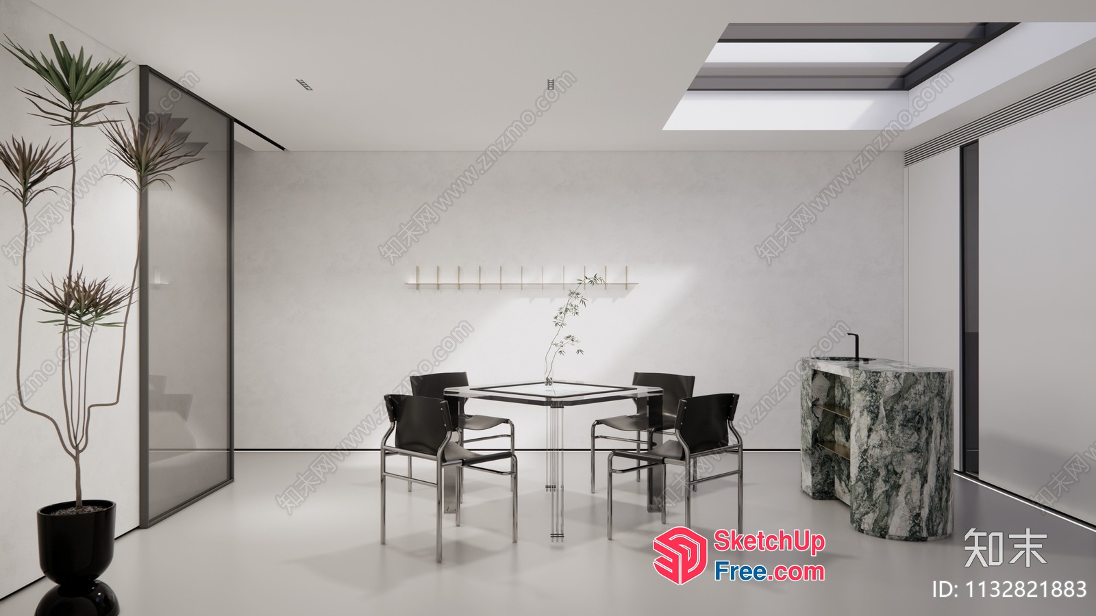 Modern Minimalist Office Interior With Sleek Glass Table 3D SketchUp File