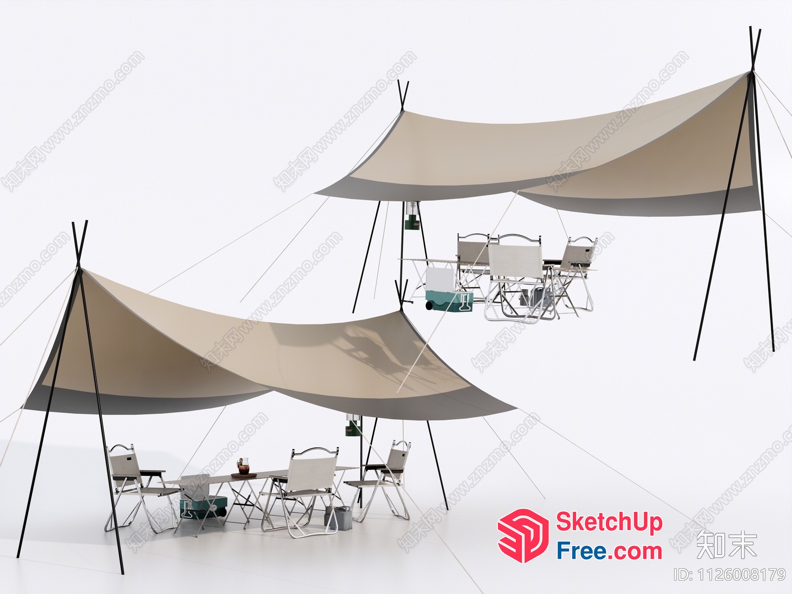 Outdoor Camping Scene With Tents And Furniture 3D SketchUp File