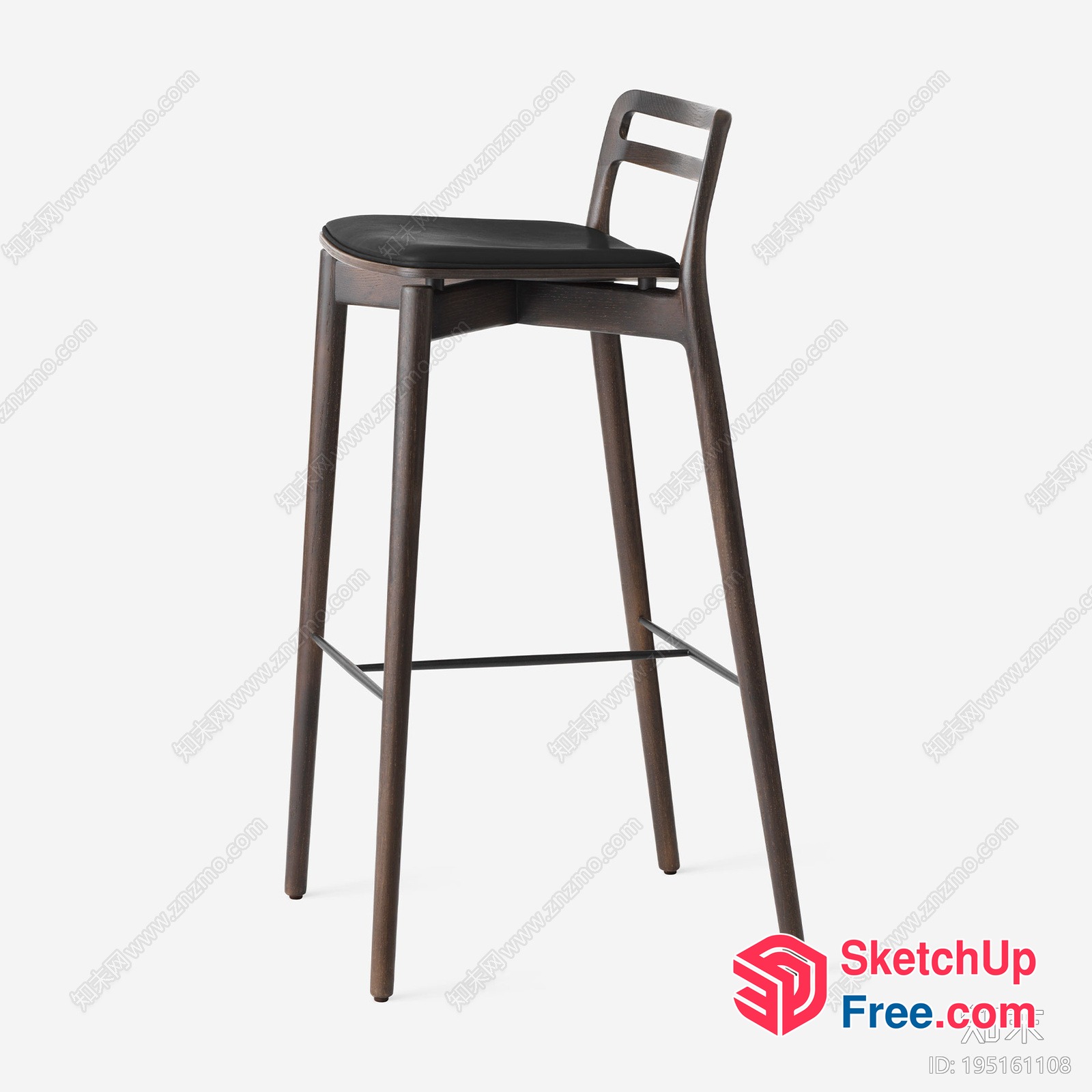 High-End Bar Stool With Black Cushion And Glass Shelf 3D SketchUp File