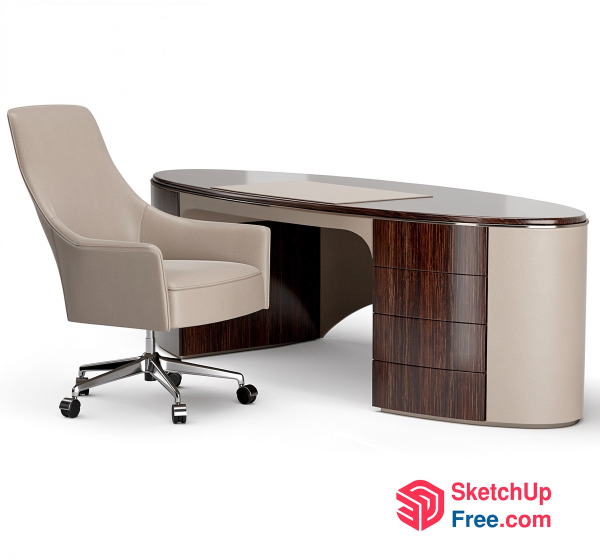 Elegant Oval Desk And Chair Set 3D SketchUp File