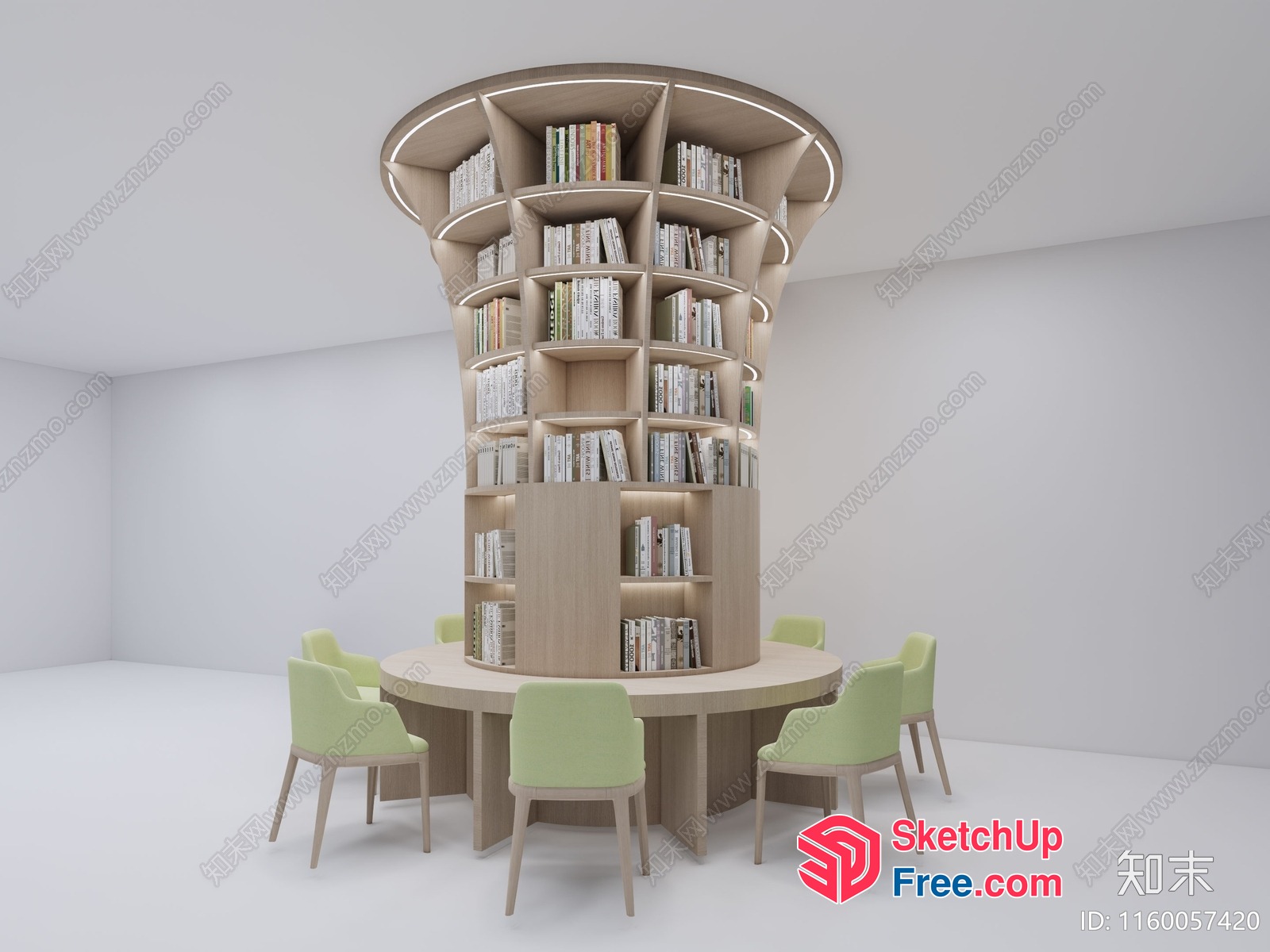 Modern Round Bookshelf And Table Set 3D SketchUp File