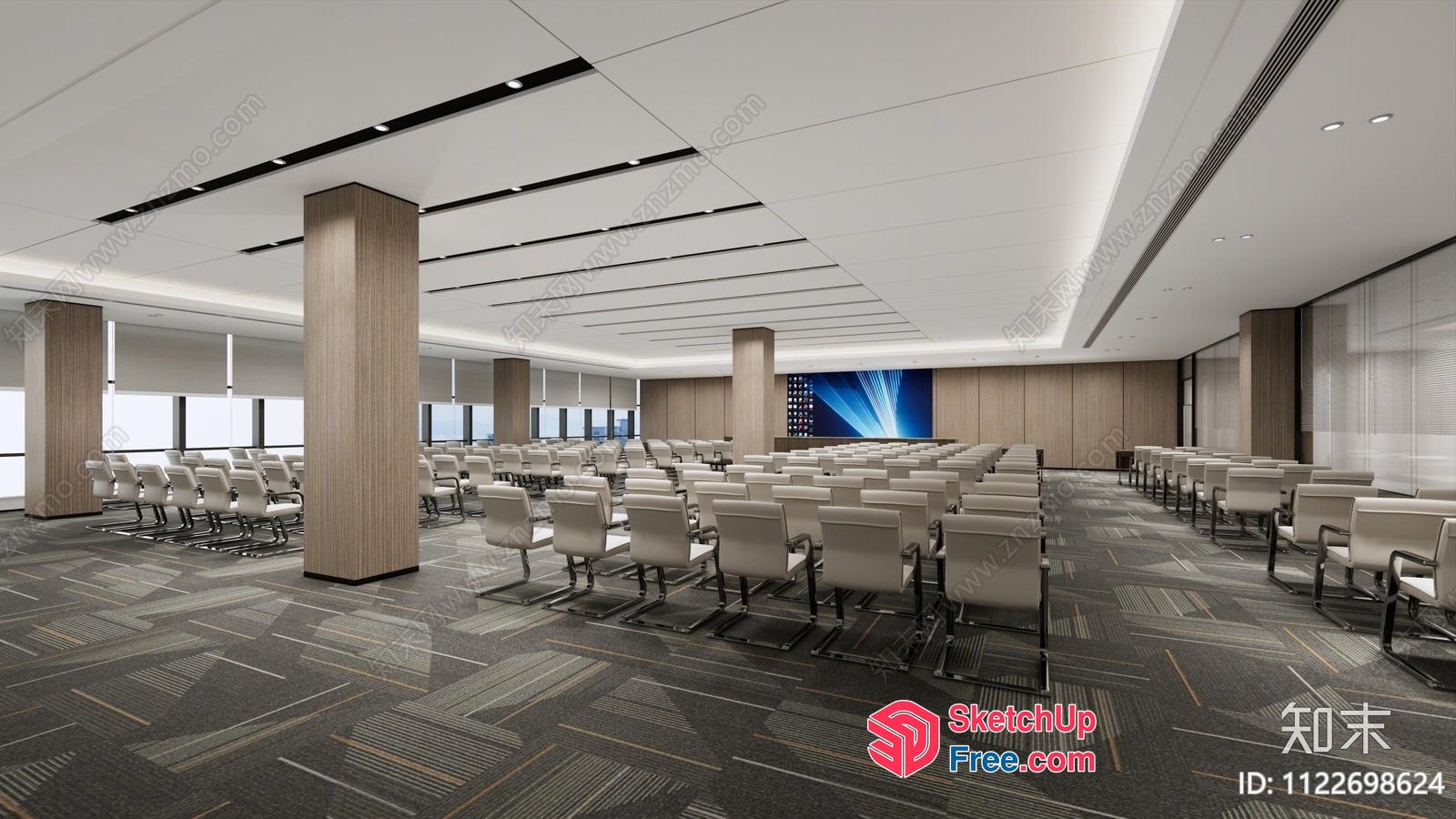 Modern Conference Room Interior With Elegant Pillars 3D SketchUp File