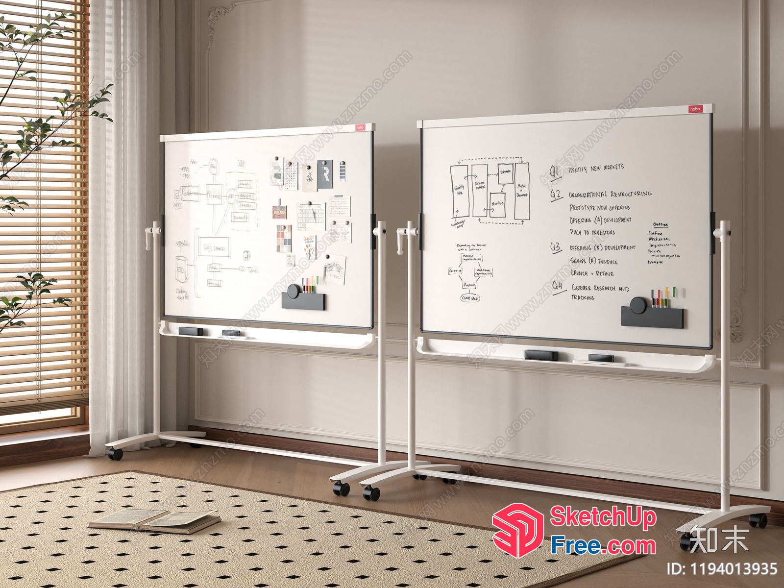 Two Whiteboards With Rolls And Carts 3D SketchUp File