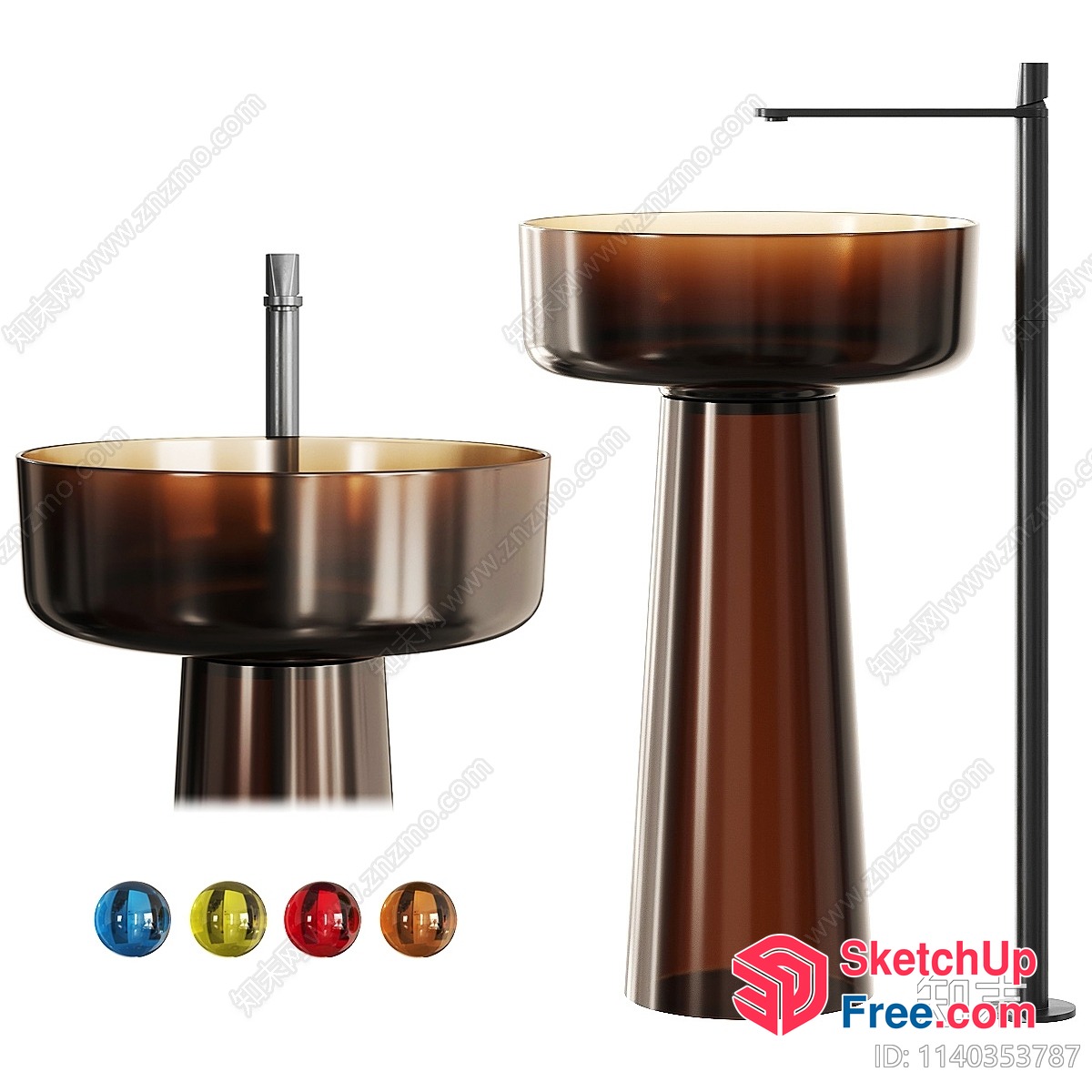 Modern Glass Sink And Pedestal In Brown 3D SketchUp File