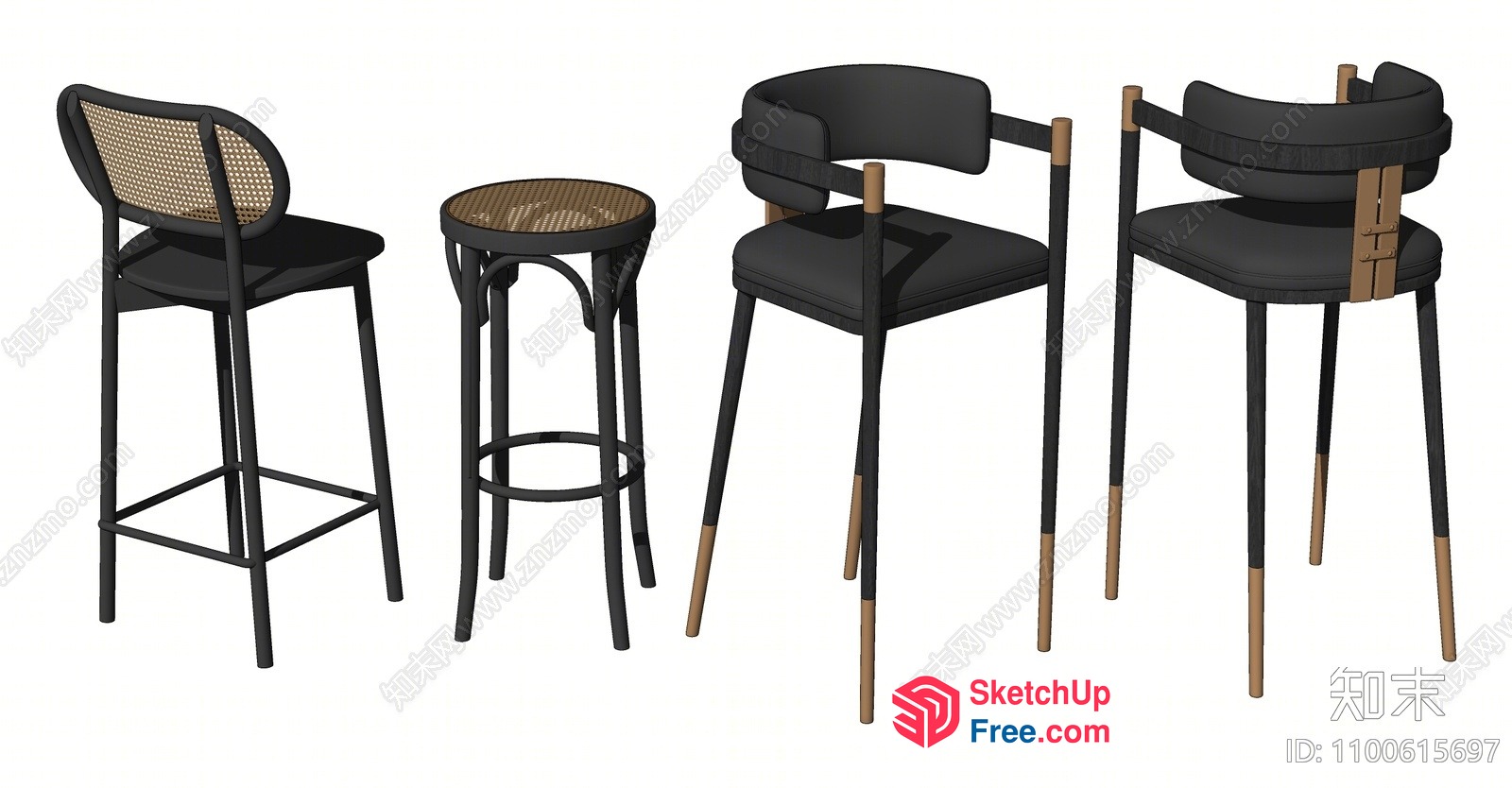 Modern Black Bar Stools With Wooden Accents 3D SketchUp File