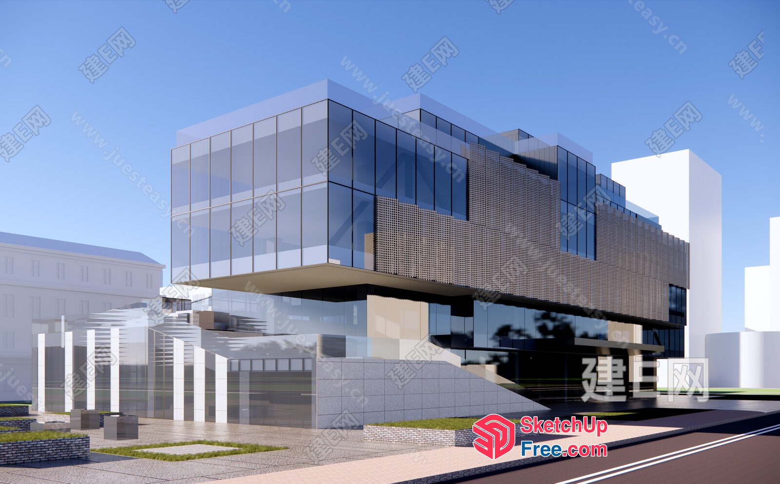 Modern Glass And Steel Building Facade 3D SketchUp File