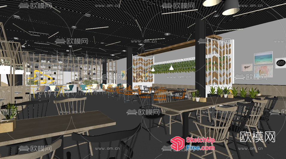 Modern Industrial Style Restaurant Interior 3D SketchUp File