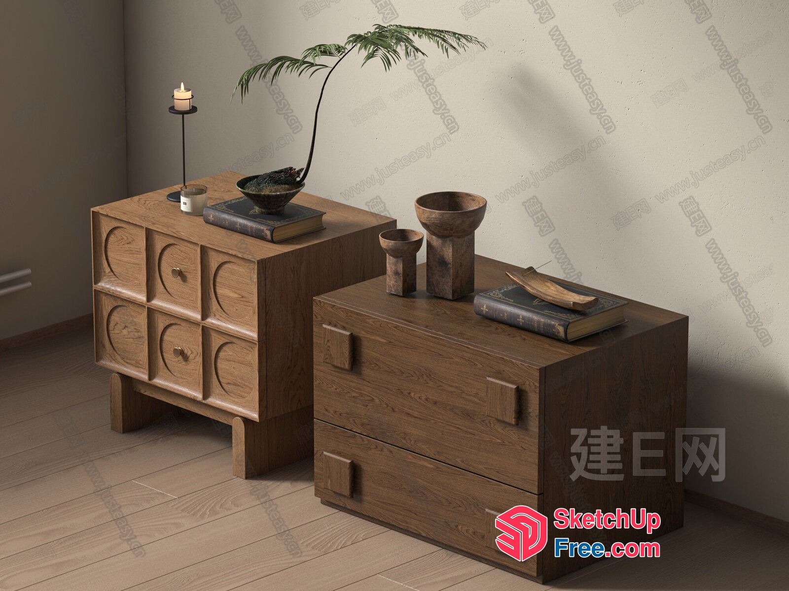 Modern Wooden Furniture With Decorative Elements 3D SketchUp File