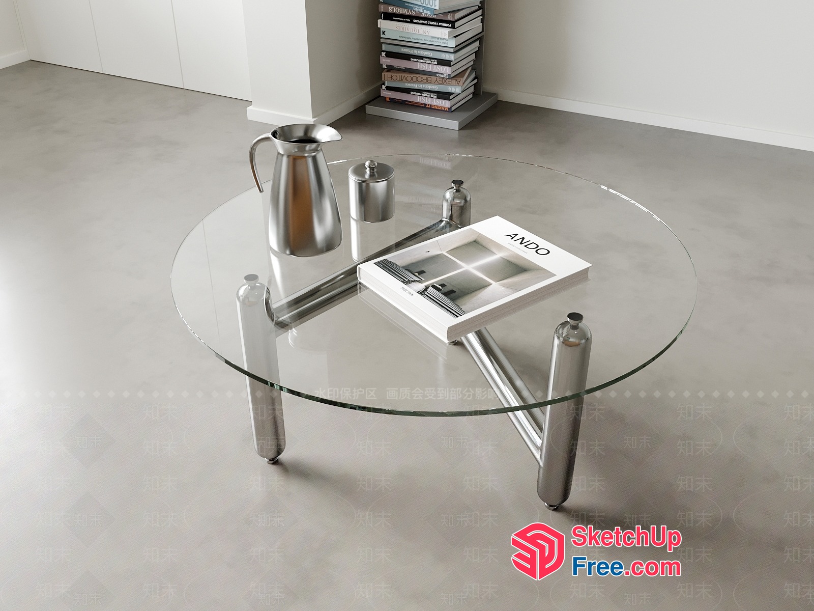 Minimalist Modern Coffee Table With Glass Top And Stainless Steel Legs 3D SketchUp File
