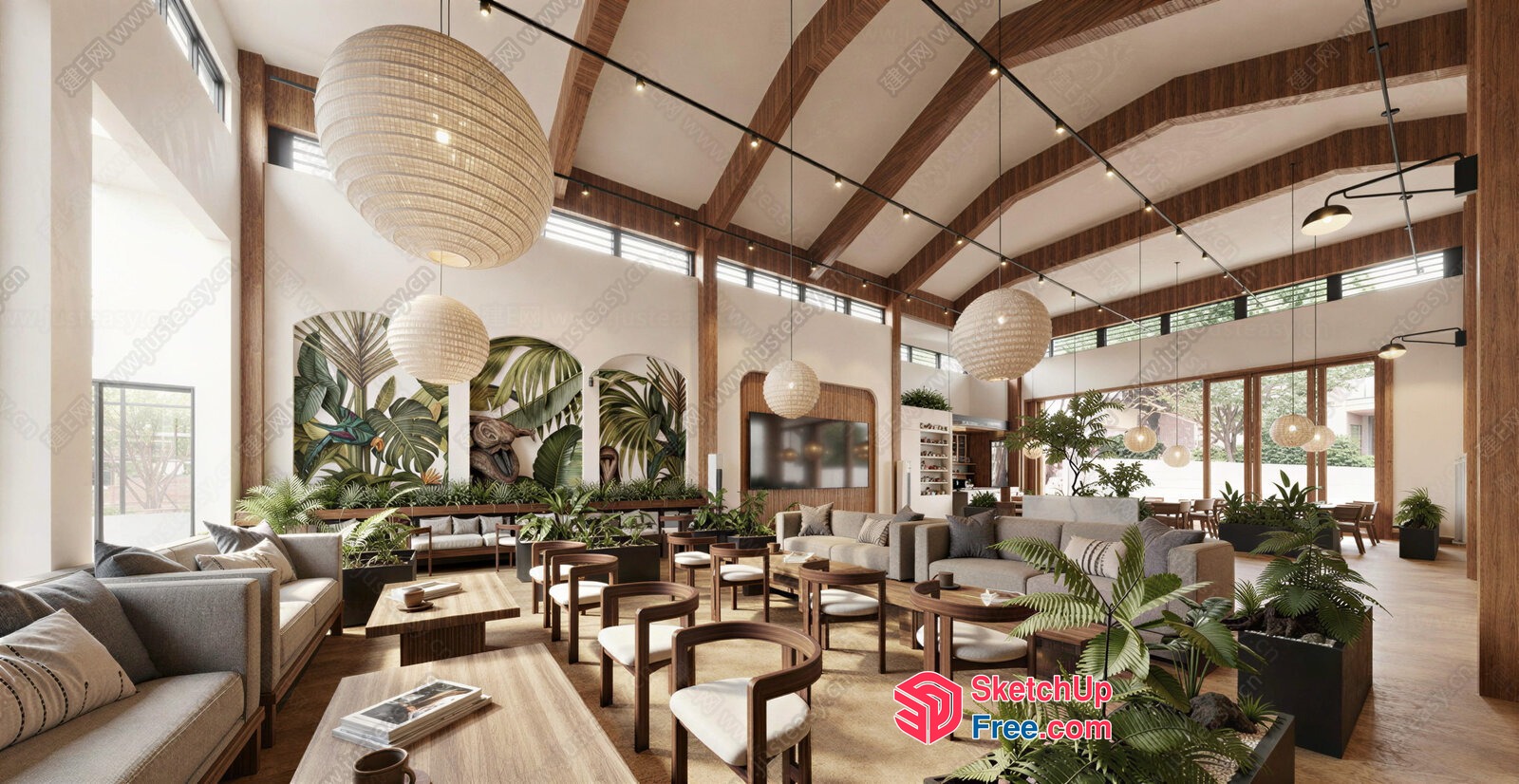 Modern Tropical Living Room With Natural Light And Plants 3D SketchUp File