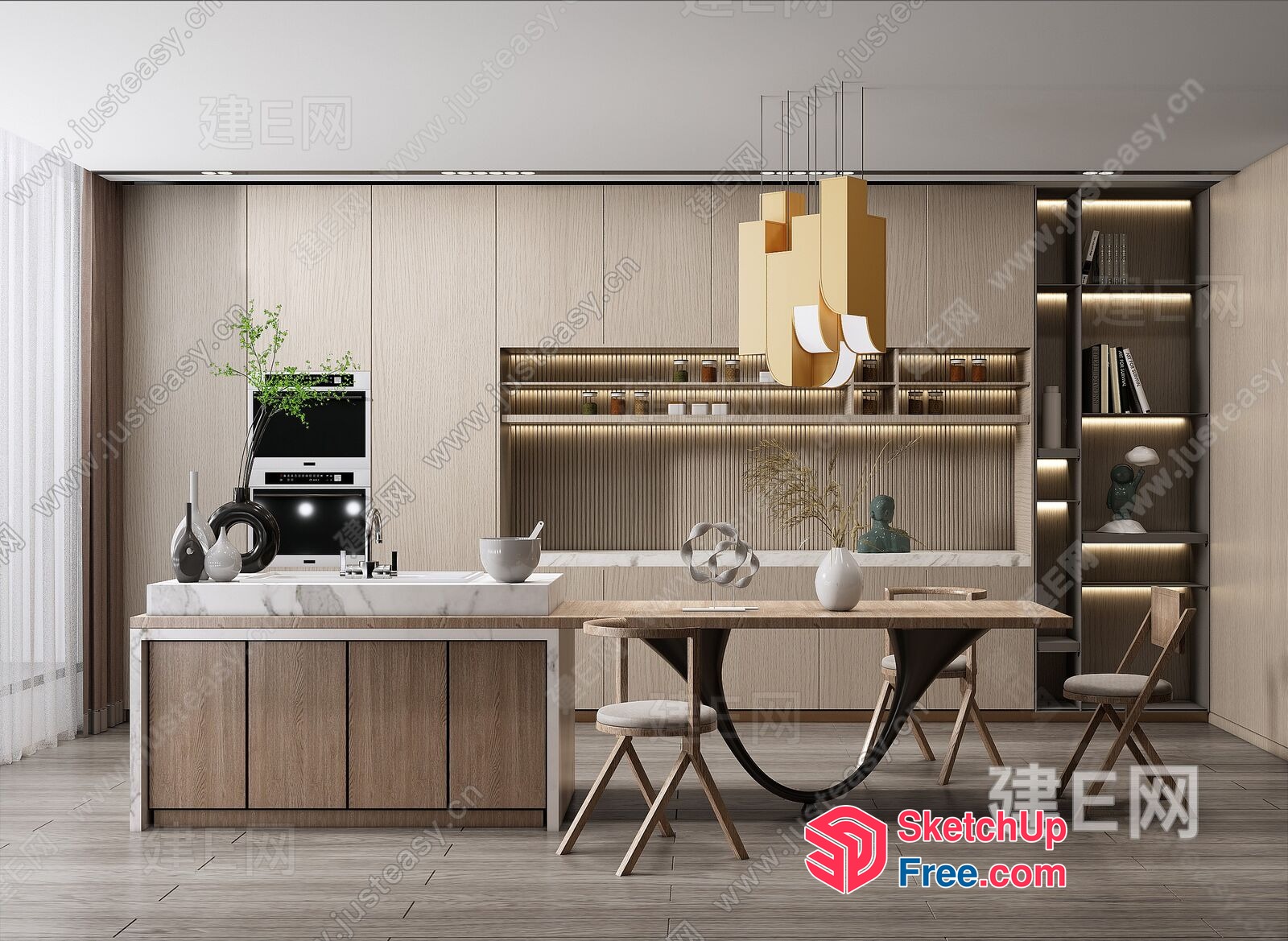 Elegant And Modern Kitchen And Dining Area 3D SketchUp File