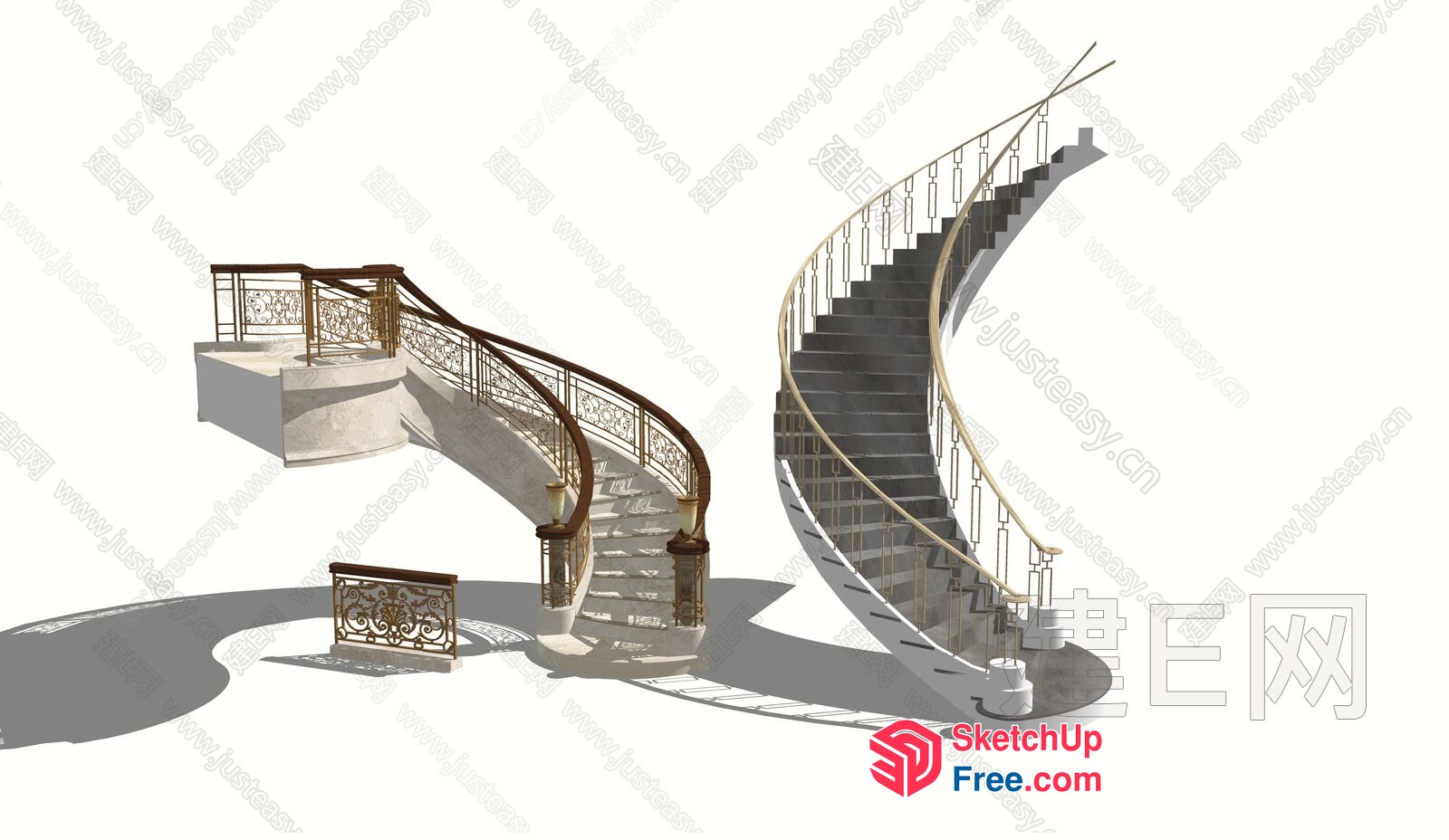 Elegant Staircase With Ornate Railing 3D SketchUp File