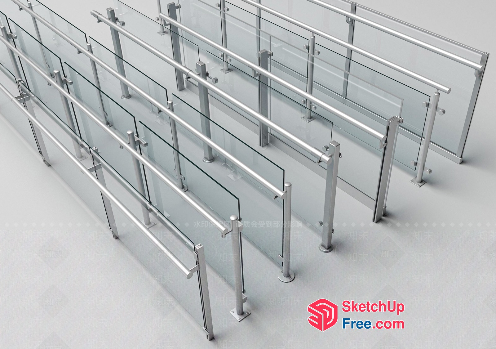 Glass And Metal Railing System 3D SketchUp File