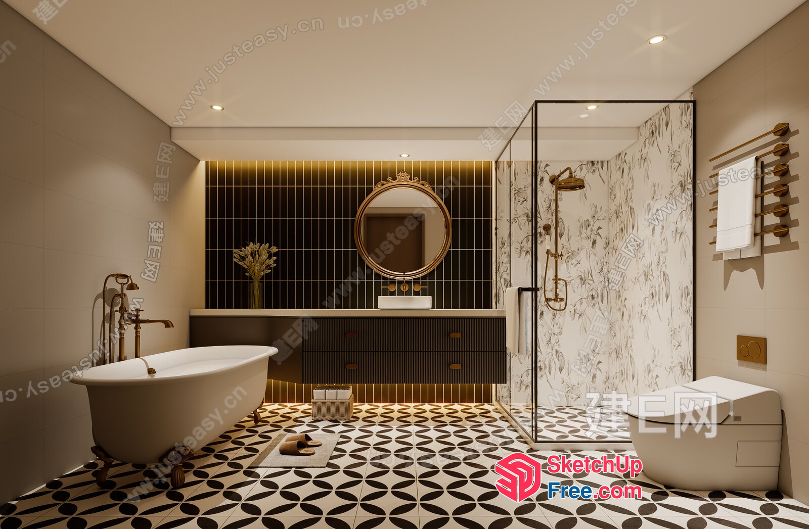 Modern Bathroom With Elegant Lighting And Decor 3D SketchUp File