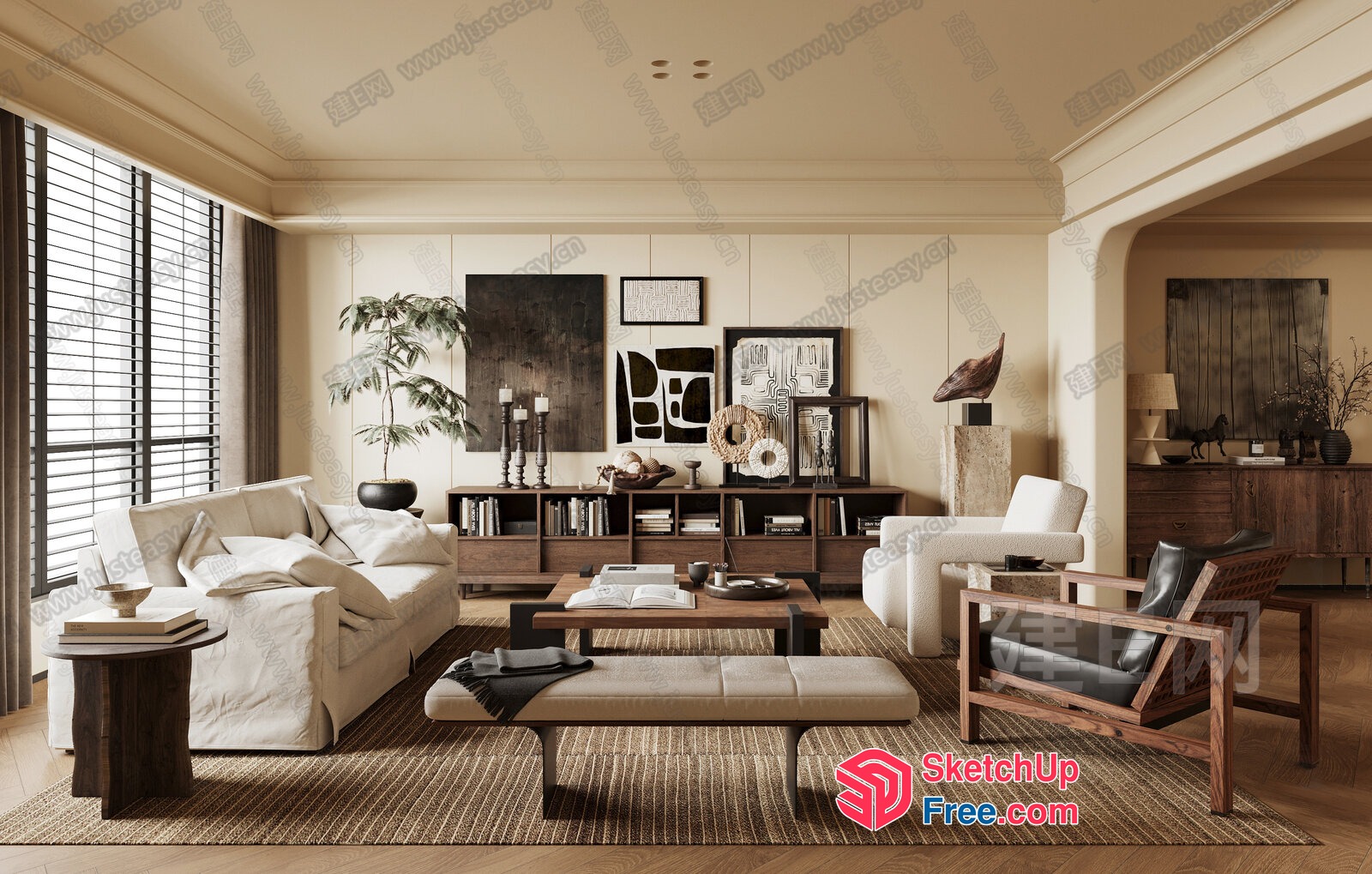 Modern Living Room With Natural Light And Wood Accents 3D SketchUp File