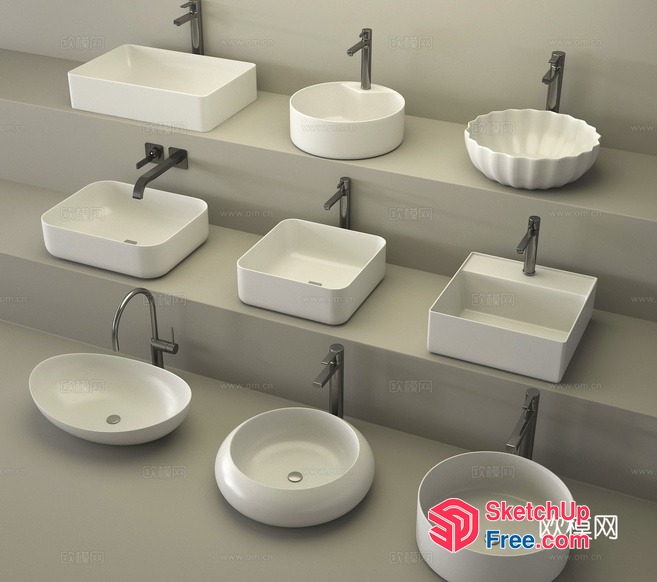 Modern White Ceramic Bathroom Sinks 3D SketchUp File