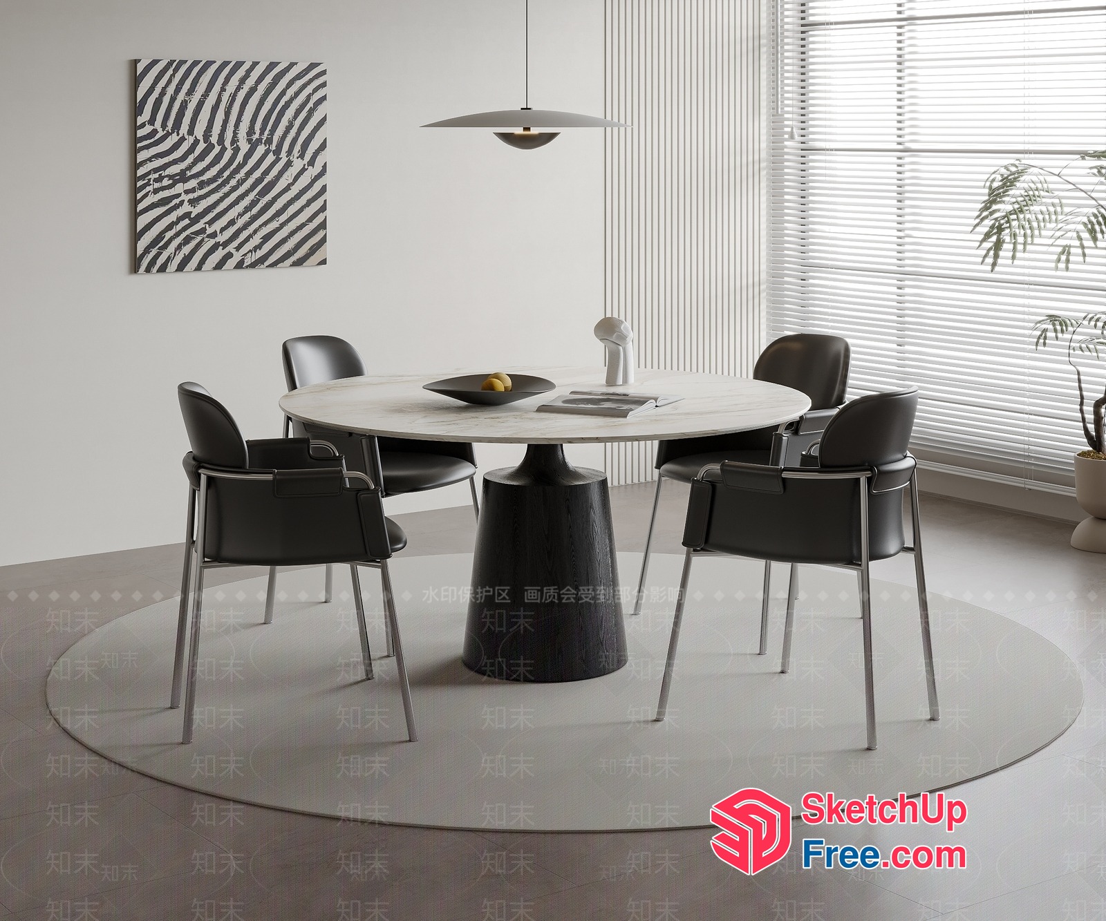 Minimalist Modern Dining Room With Round Table And Chairs 3D SketchUp File
