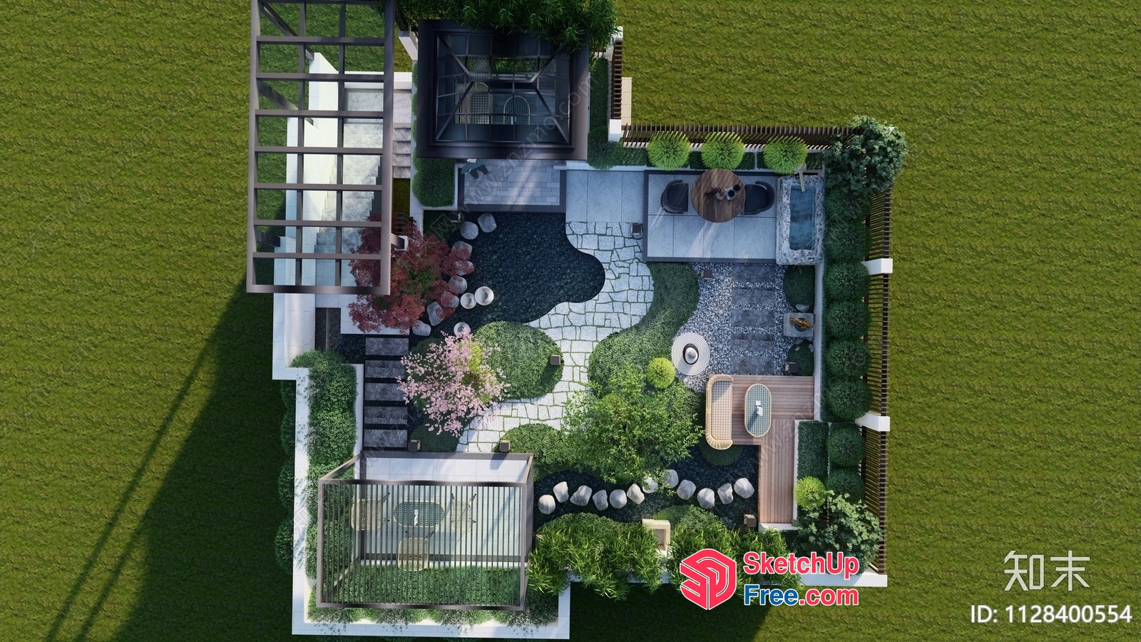 Aerial View Of A Modern Garden 3D SketchUp File