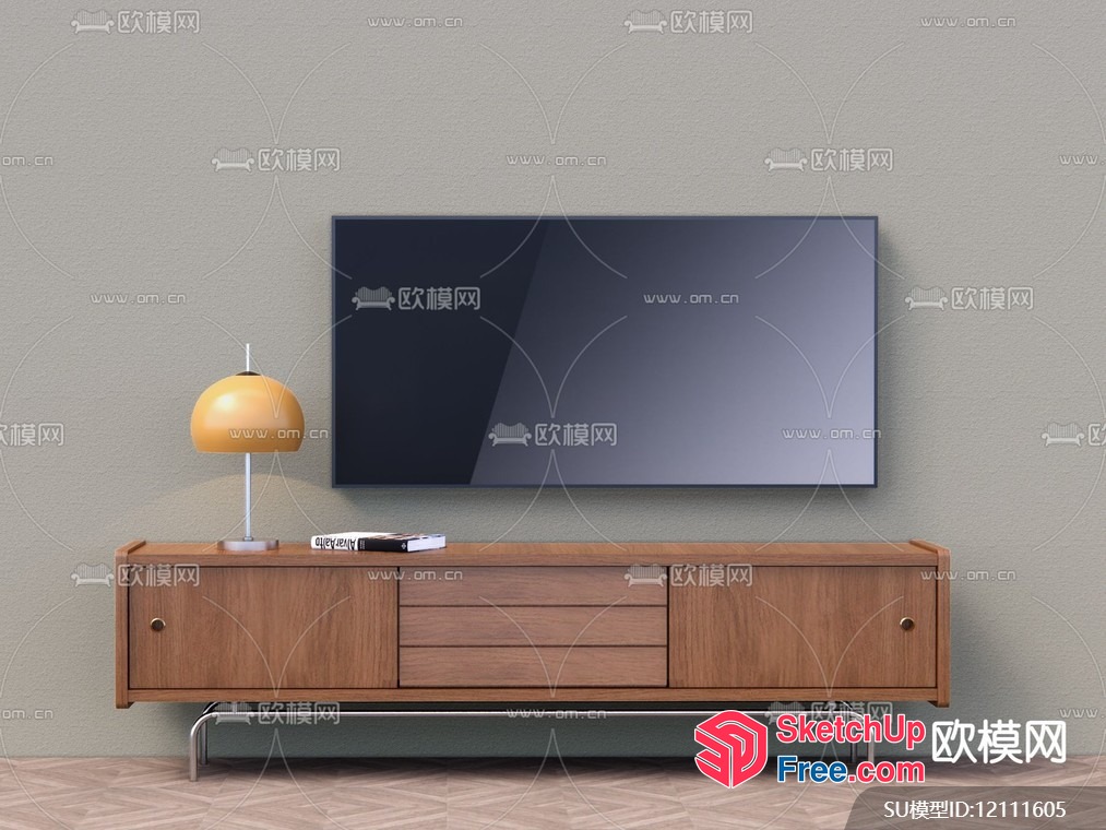 Minimalist Living Room With Tv And Wooden Furniture 3D SketchUp File