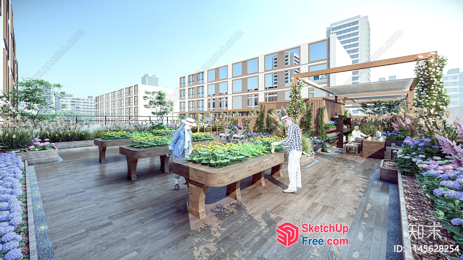 Rooftop Garden With Wooden Tables And Chairs 3D SketchUp File