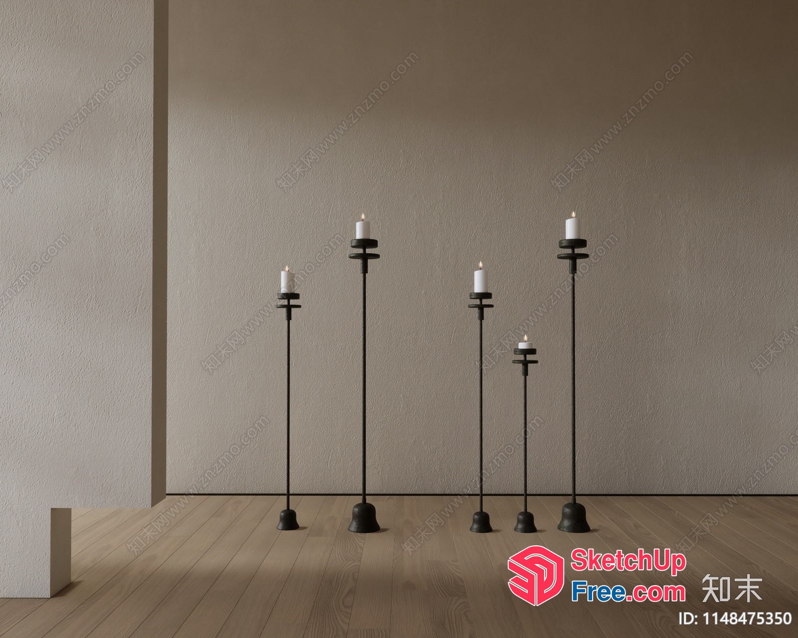 Tall Black Candle Holders In A Minimalist Setting 3D SketchUp File