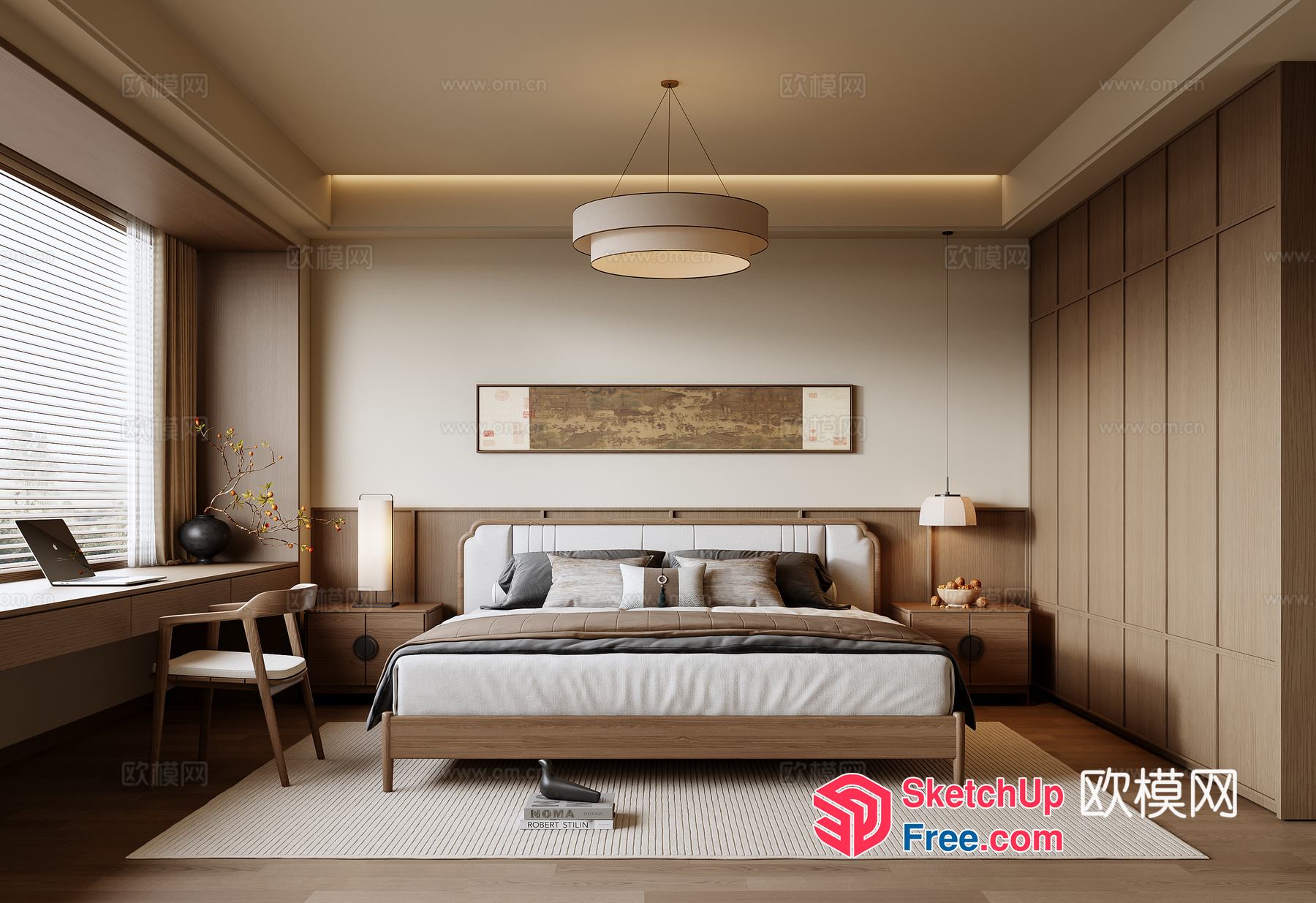 Modern Japanese Style Bedroom With Minimalist Furniture 3D SketchUp File