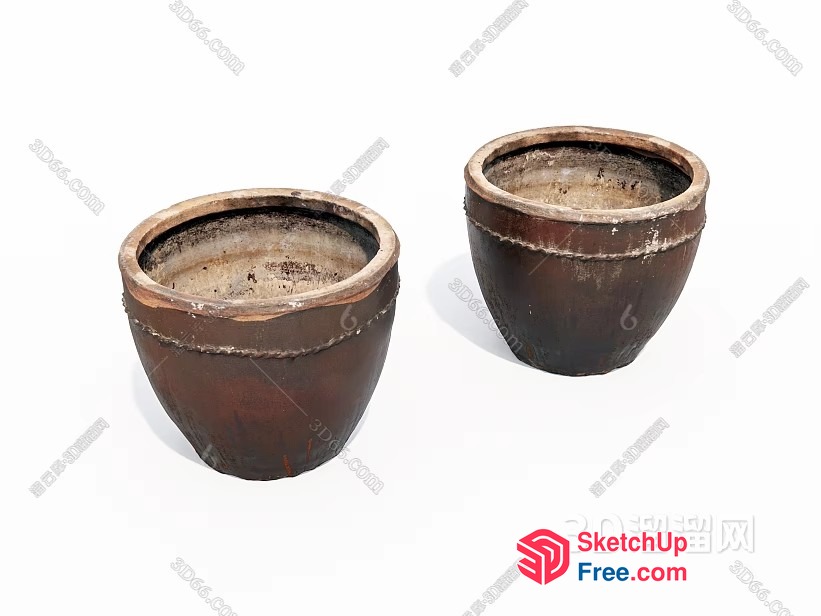 Two Rustic Clay Pots 3D SketchUp File
