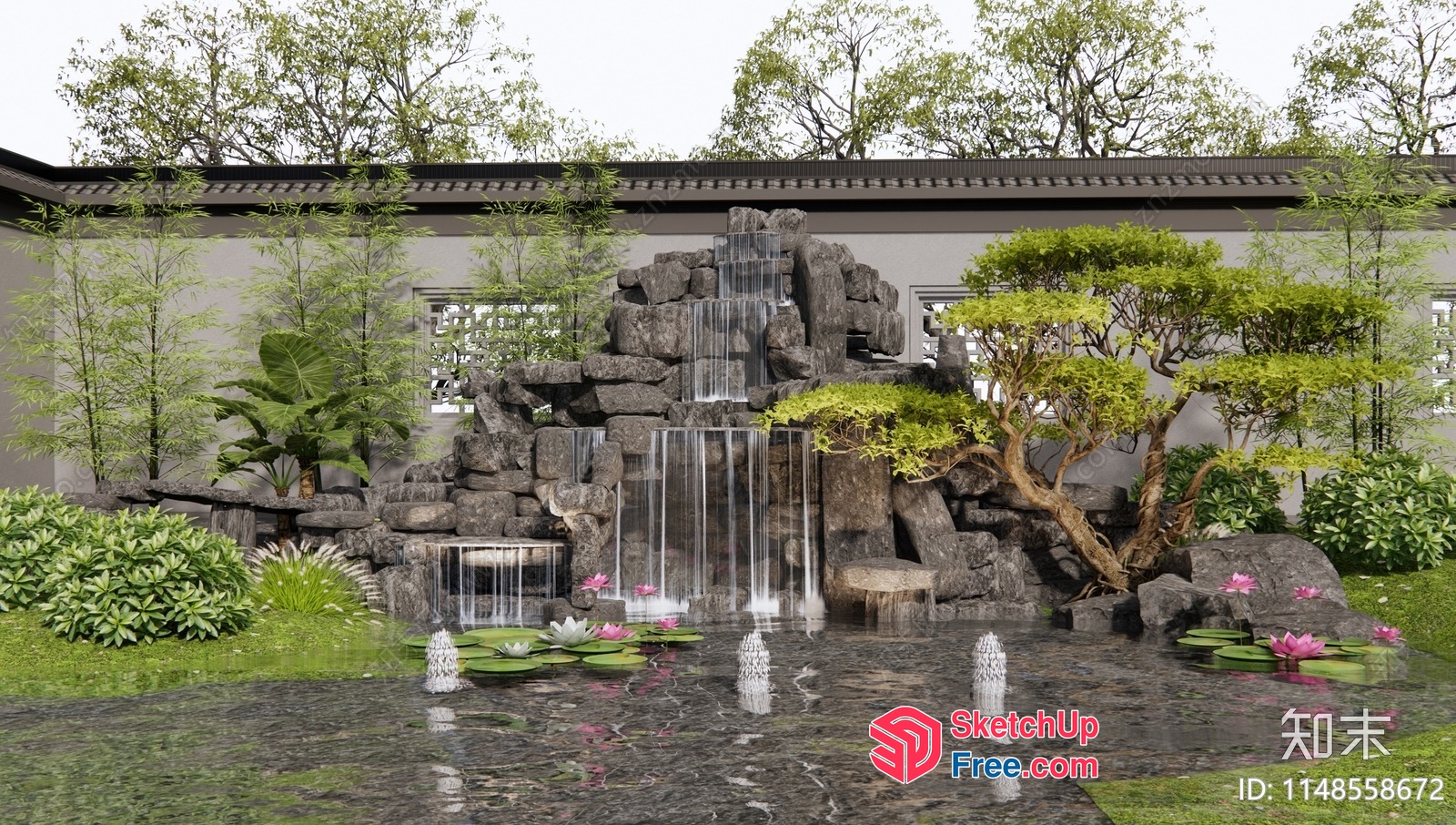 Serene Waterfall Garden 3D SketchUp File