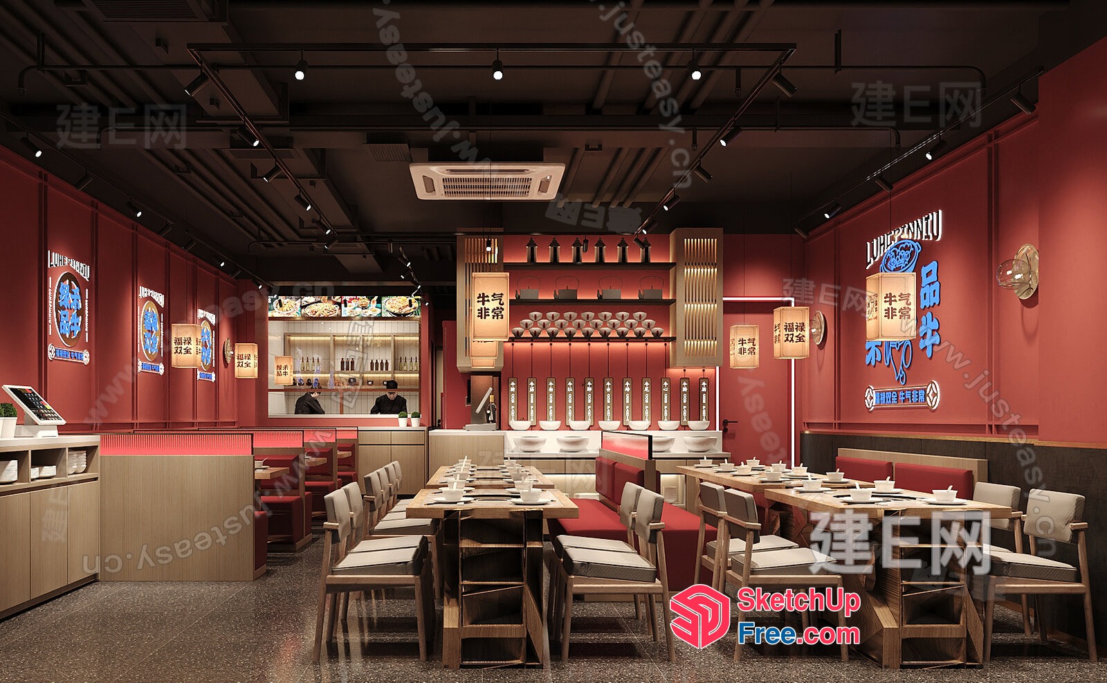 Modern Asian Restaurant Interior 3D SketchUp File