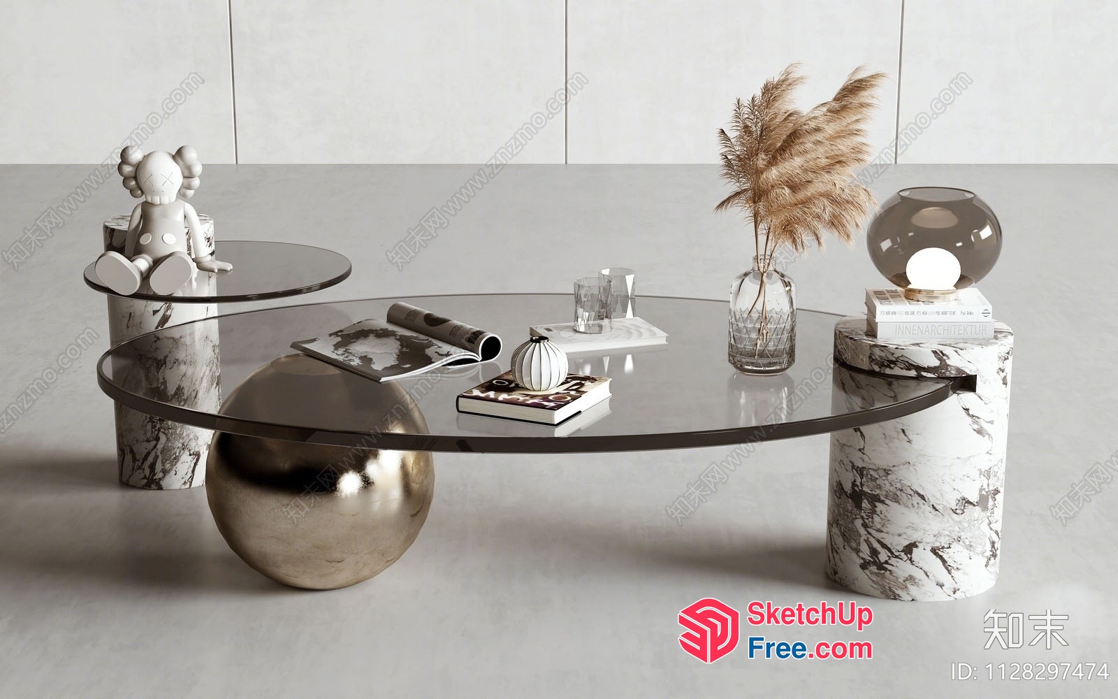 Modern Minimalist Coffee Table With Marble Pillars 3D SketchUp File